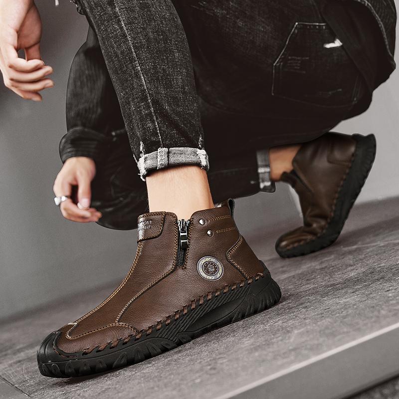 Pánské kožené boty nad kotník, ležérní tenisky, zimní plyšové boty, sněhule 39-45