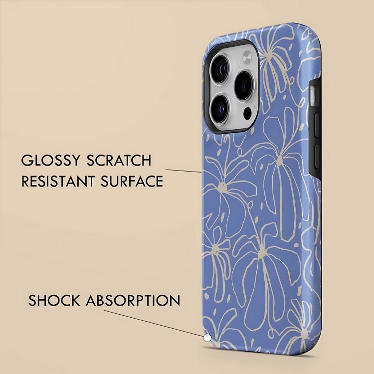 Abstract blue flower Phone Case for iPhone 17 17e 16e 16 15 14 13 12 11 X XS XR XSMAX 8 Air Pro Max Plus Double-layer Back Cover