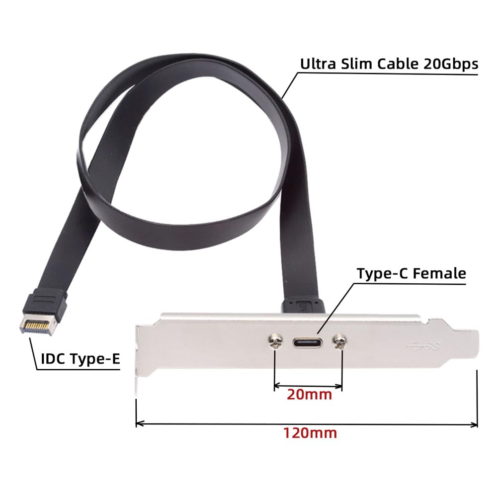cablecc 20Gbps USB Front Panel Header IDC to Female Extension Cable with Panel Mount Screws 3.2 20-Pin Type-E USB-C Type-C