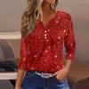 Women's T Shirt Christmas Print Button 3/4 Sleeve Daily Weekend Fashion Basic V- Neck Regular Top
