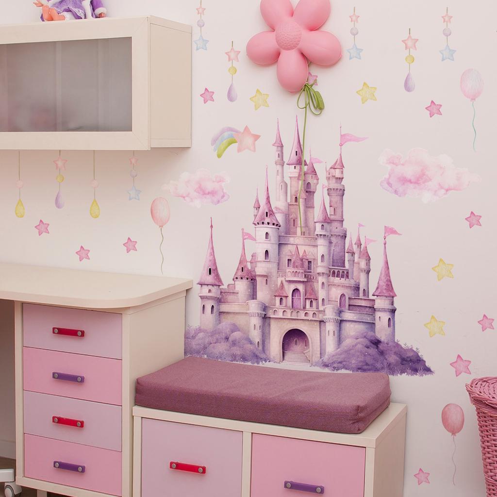 Ms7135 Pink Purple Fairy Tale Castle Star Cloud Wall Sticker Children'S Room Girl Room Decoration Wall Sticker