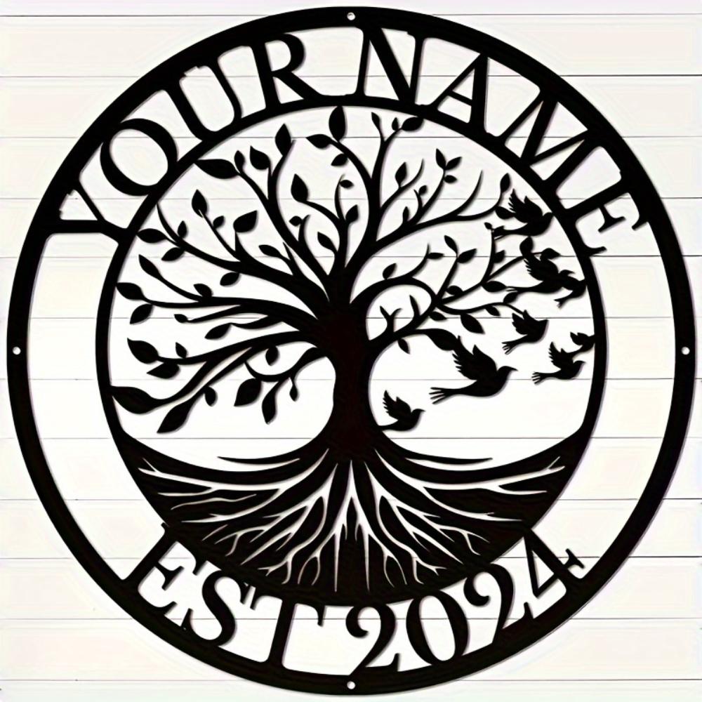 Персонализированное Металлическое Настенное Искусство  Древо Жизни  Черная Отделка для Улицы 30cm