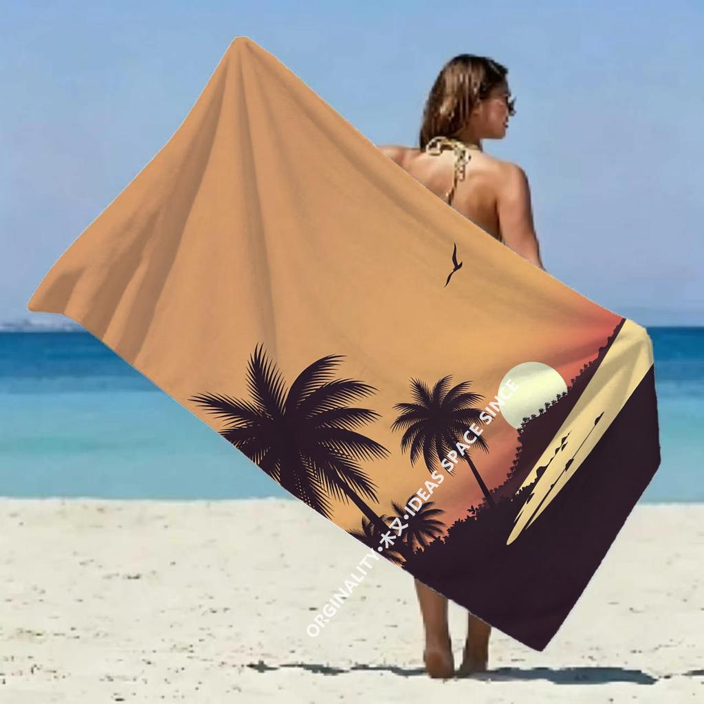 Vintage Palm Sunset Beach Towel Patterned Sunscreen And Windproof Suitable For Swimming Pool Camping Travel Blanket
