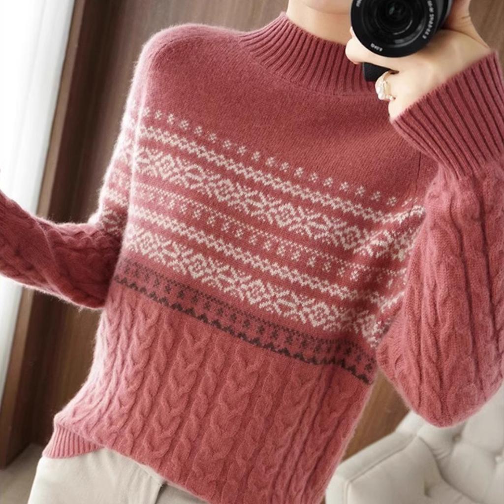 Sweater Women's Loose Casual Pullover Sweater Warm Long Sleeve Fried Dough Twists Knitwear Autumn and Winter