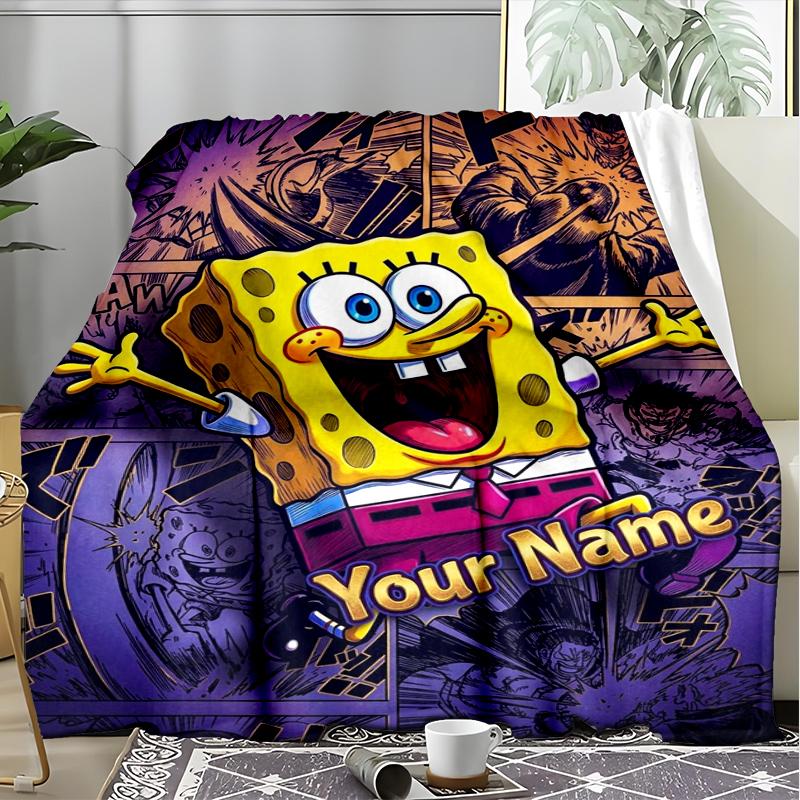 Custom Name SpongeBob vibrant collage. Flannel Fleece Blanket Cozy Warm Throw Blanket For Couch Bed Travel All Season Use
