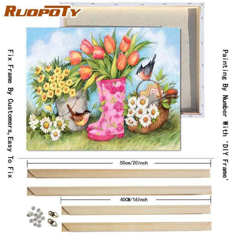 RUOPOTY Oil Painting By Numbers Flower Acrylic On Canvas DIY Frame Wall Art Picture By Numbers Daisy Children's Room Decor