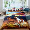Horse King Queen Bedding Set 3D Galloping Horse Duvet Cover Animal Spring Wildflower Quilt Cover Green Polyester Comforter Cover