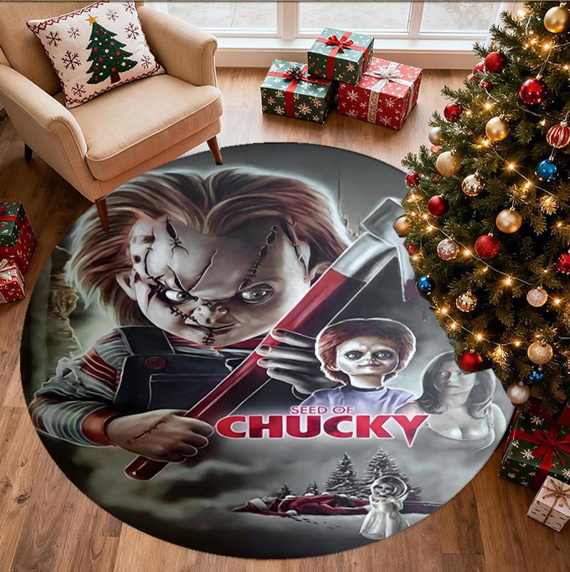Bride of Chucky Pattern Round Rug, Indoor/Outdoor Mat, for Picnic, Gameroom, Bedroom, Office, Living Room, Home Decor Carpet, Birthday Gift