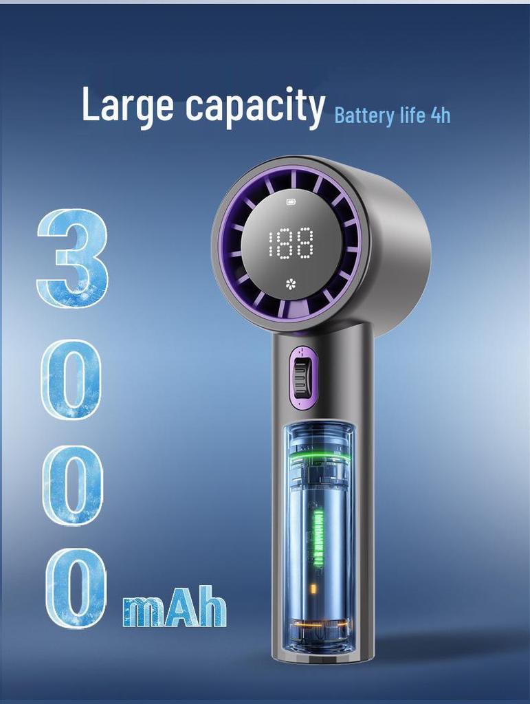 Compact USB Handheld Fan with Digital Display & Long Battery Life