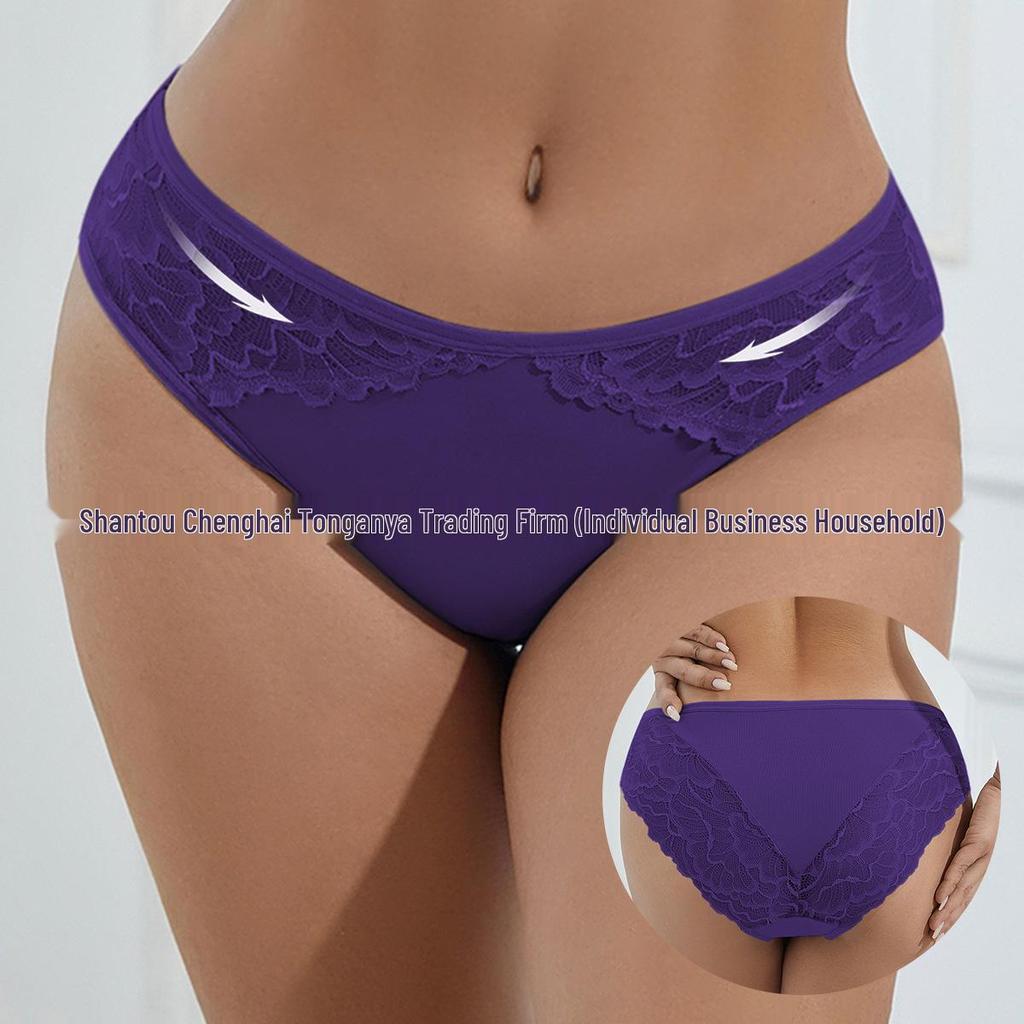 Women's Seamless Mid-Waist Lace Panties – Antibacterial, Soft, and Breathable