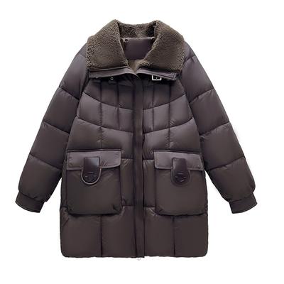 Hiver Nouveau Tempérament Lâche Grande Taille Vêtements Rembourrés en Coton Veste d'Hiver Mi-longue à Revers pour Femmes