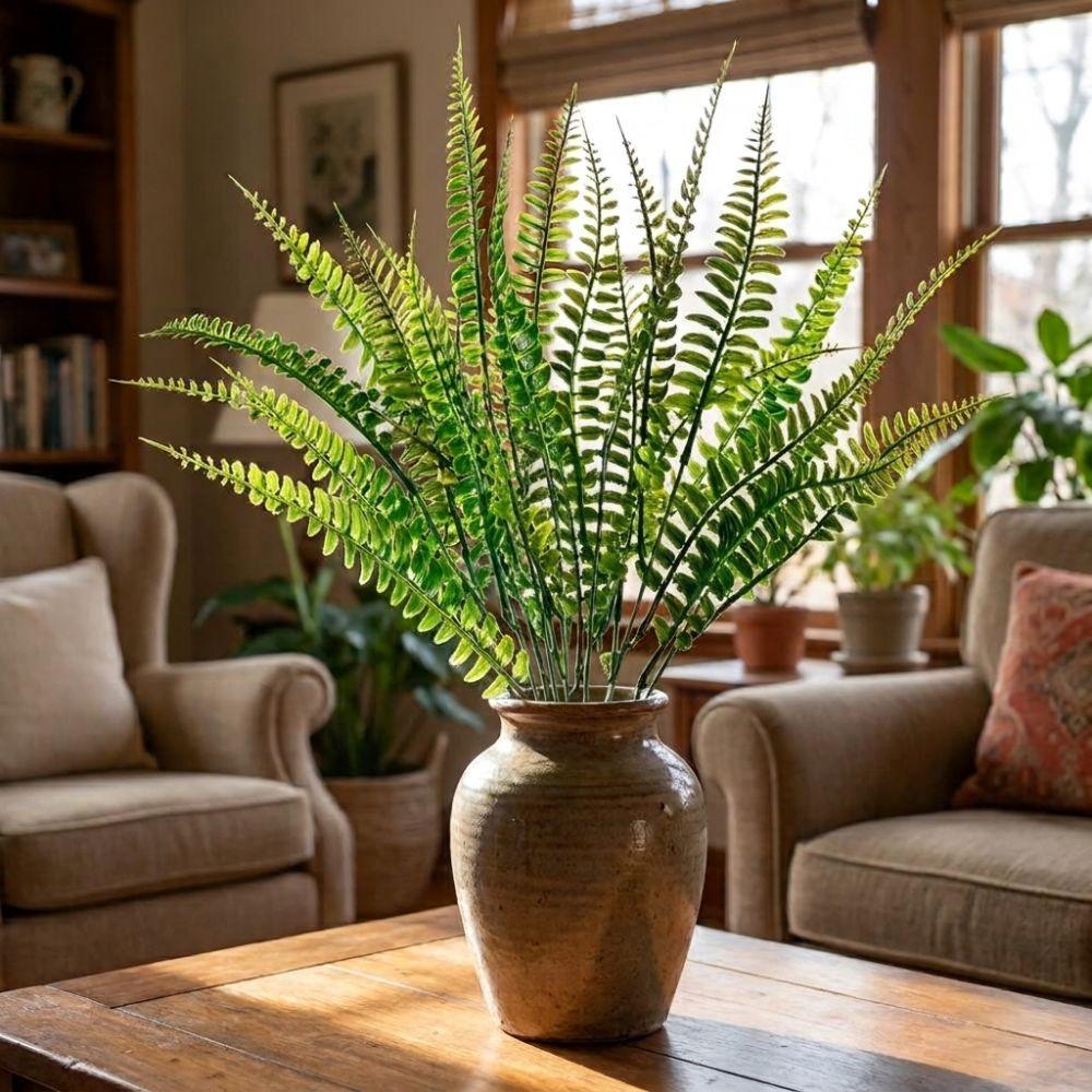 6PCS 7 Branches Simulated Green Plant UV Resistant Artificial Persian Leaf Faux Ferns Office Decor