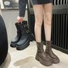 Britischer Stil Retro Plateau Martin Stiefel Damen Herbst 2025 Neu Gürtelschnalle Dicker Absatz Reißverschluss hinten Dünne Kurze Stiefel