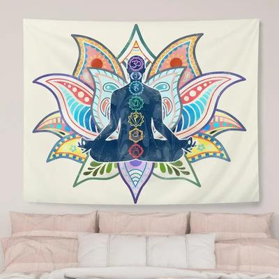 VIKAMA Yoga Chakra Lotus Tapestry ZenStyle Decorative Backdrop For Bedroom Headboards Room Decoration