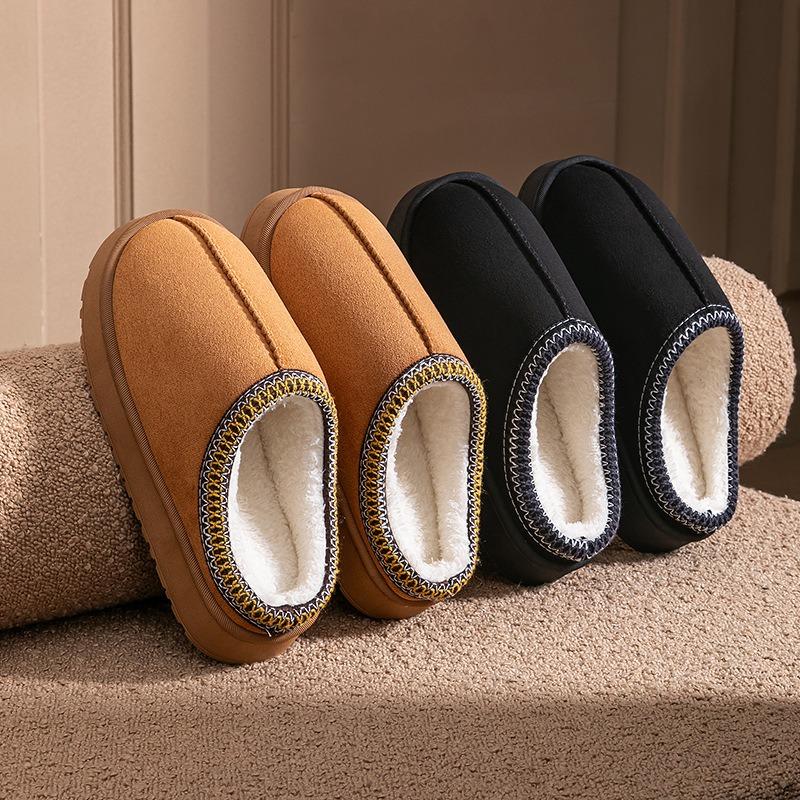 Autumn and winter plush cotton slippers women's indoor home soft bottom non-slip warm couple plush lace cotton slippers men