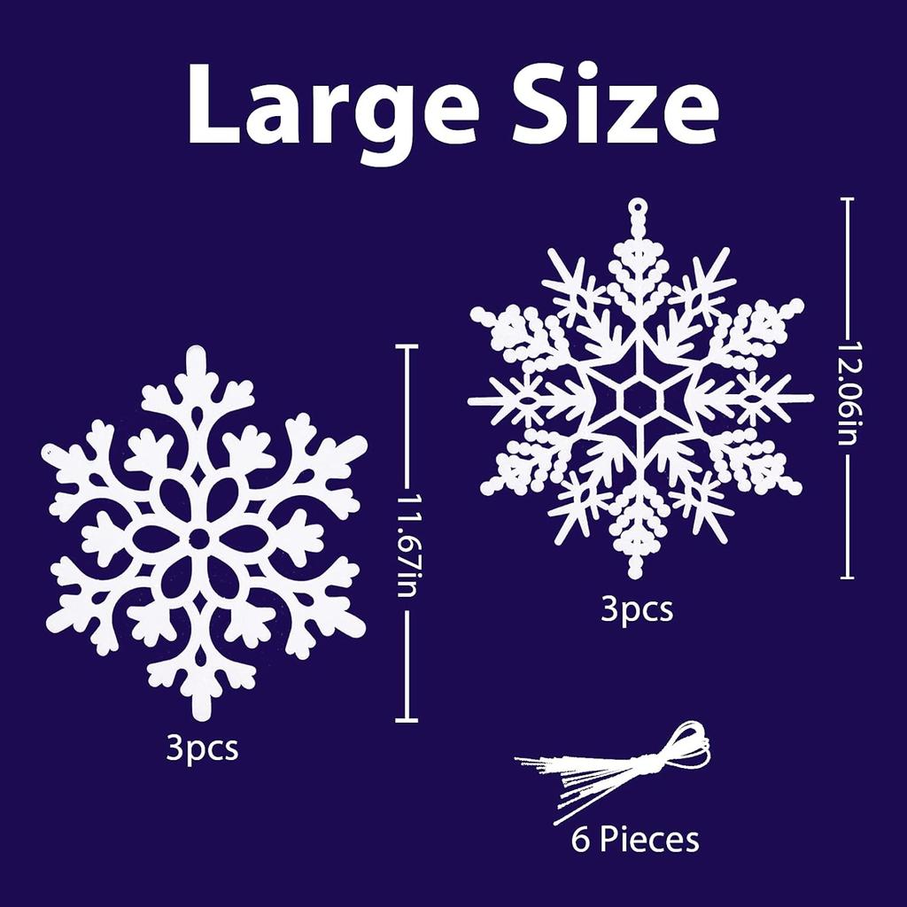 White Snowflake Ornaments, 6 Pack Large Plastic Snowflake Decorations Snowflakes Christmas Decorations, Hanging Snowflake Decorations for Winter