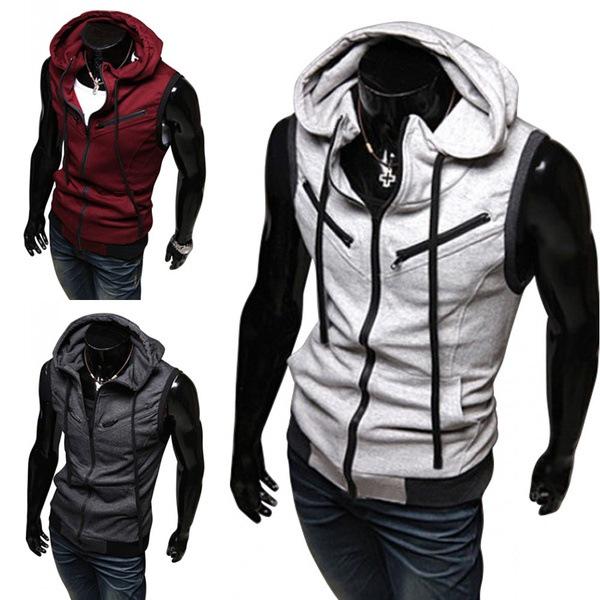 Men's Summer Hooded Sleeveless Vest - Solid Color, Slim Fit (WZ10A)