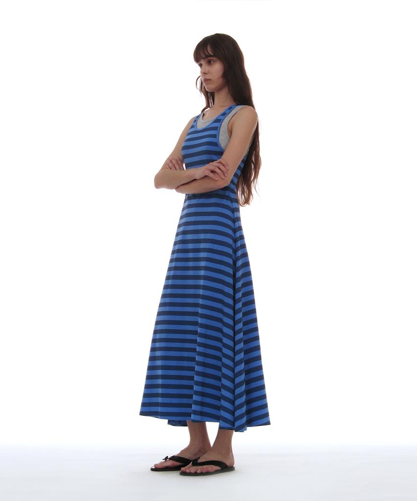 PARTIMENTO WOMEN Pwc Overlay Sleeveless Maxi Dress_Blue Stripe