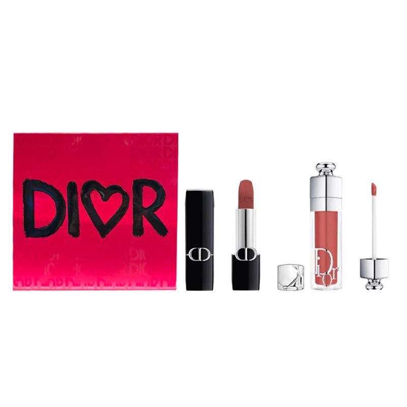 DIOR Lipstick Two-piece set: Blue Gold Lipstick #688 3.5g + Lip Plumping Gloss #018 6ml чёрный