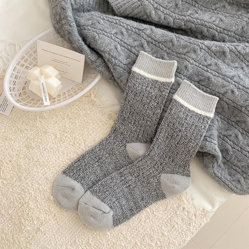 Autumn New Products Xiaohe Si Trendy Socks Thick Needles And Threads And Hairy Contrasting Colors In The Middle Tube Pile Of Socks Girls