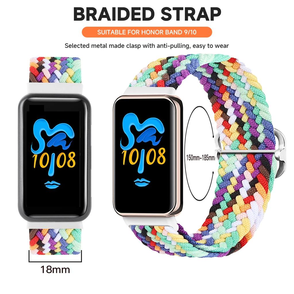 Elastic Nylon Solo Strap for Honor Band 9 Bracelet Women Men Loop Braided Wristband With Metal Clasp for Honor Band 10 Correa
