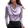 Women Shirt Lapel Swing Collar Long Sleeve Casual Loose Fit Shirt Solid Color Versatile Smooth