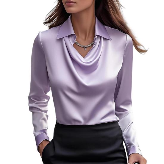 Women Shirt Lapel Swing Collar Long Sleeve Casual Loose Fit Shirt Solid Color Versatile Smooth