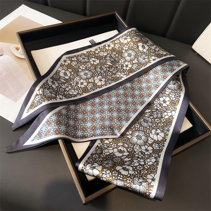 Multifunctional Color Matching Double-Layer Scarf Decorative Silk Scarf Commuting Spring And Summer Diagonal Hair Scarf Versatile Thin Narrow Streamer