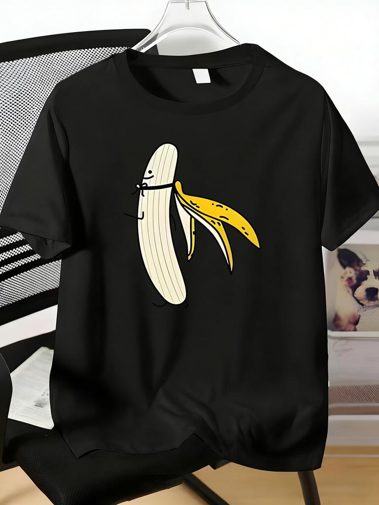 Unisexs Tee Cute Walking Banana Cartoon Pattern Print Cotton Short Sleeve Male Casual Streetwear Outdoor Daily Basic Fashion Top