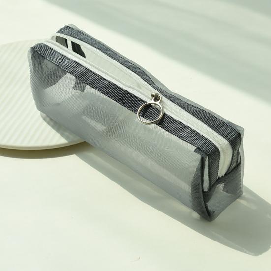 Pencil Pouch with Zipper Large Capacity Wear Resistant Solid Color Transparent Mesh