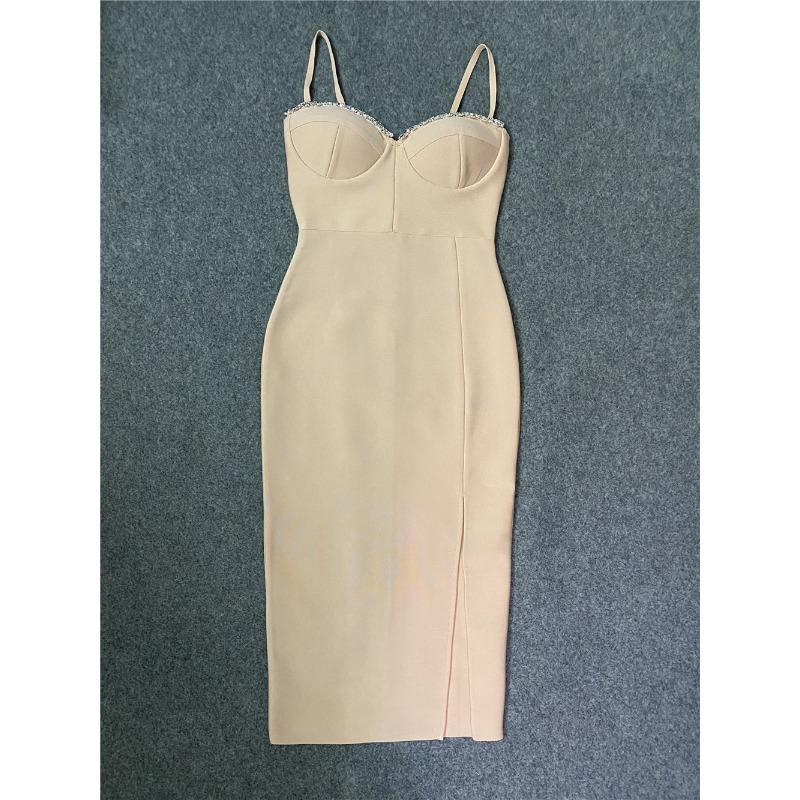 The new summer model shows the elegance and generosity of the long high-waisted slit zipper bandage dress for women