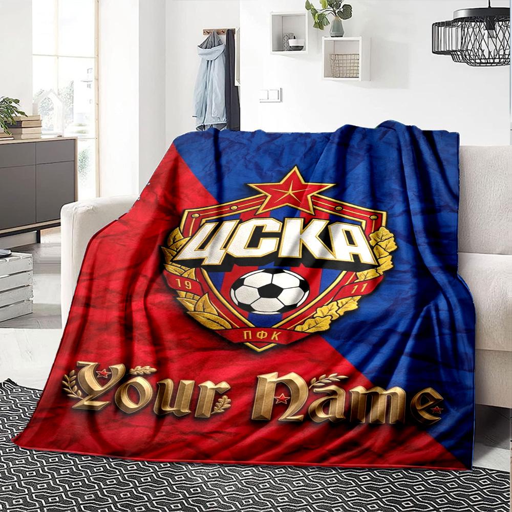 Name Custom PFC CSKA Moscow Logo Print Flannel Blanket High Quality Warm Comfortable Cover for All Seasons Perfect for Gifts Home Decor