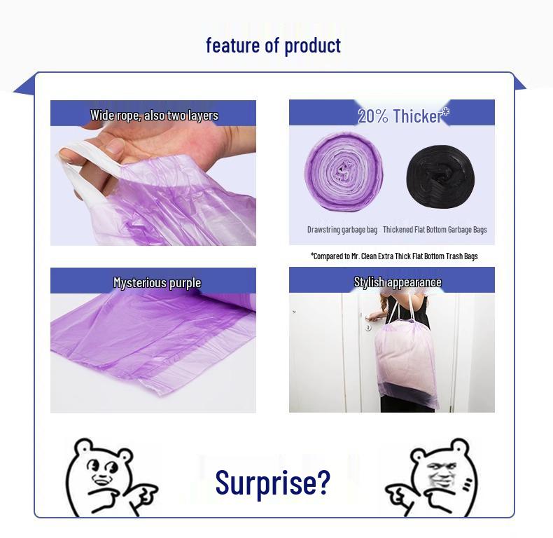 Miao Jie Extra Thick Purple Drawstring Trash Bags, Medium Size (45x50cm), 54 Count, 1.2 Mil