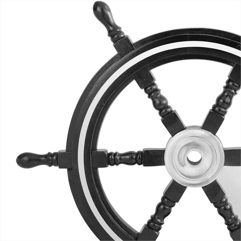 Premium Sailor's Hand Crafted Brass & Wooden Ship Wheel | Luxury Gift Decor | Boat Collectibles (Black (Aluminum Ring), 16 Inches)