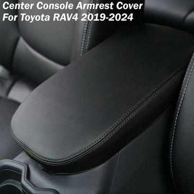 Black Leather Center Console Armrest Cover Fit For Toyota RAV4 2019-2024