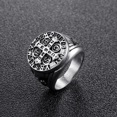 Religious Saint Benedict Ring Silver Plated Metal Catholic Exorcism Church Men Jewelry Gift
