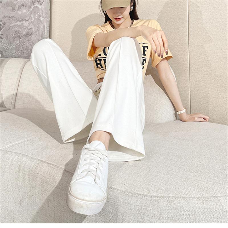 Spring Autumn Women's Korean Style Cotton Wide Leg Pants Loose High Waist Casual Trousers Woman simple Harajuku Straight Pants
