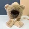 Cute bear hat scarf integrated women's winter new thickened warm ear protection cold cycling plush hat