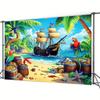 Tropical Pirate Tapestry - Beach Pirate Ship Parrot Treasure Home Decor Background