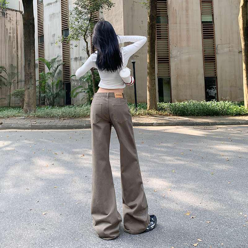 Unisex Retro American High-Street Brown & Green Wide-Leg Jeans - Spring & Autumn Casual Floor-Length Pants.