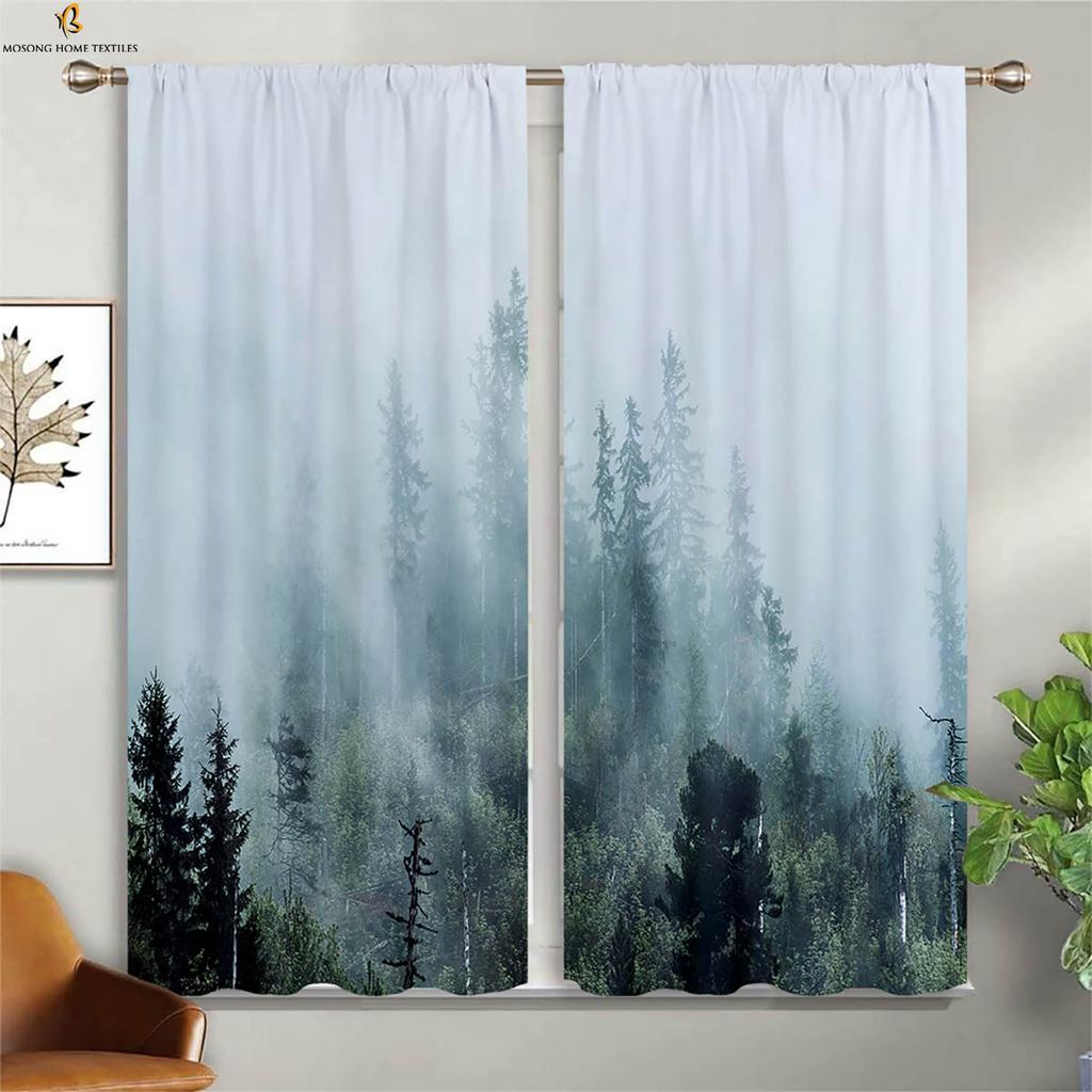 Tenda Scenografica Forest Mist Stampa 3D Tasca per Bastone Camera da Letto Soggiorno Cucina Decorazione Finestra Tenda Facile da Lavare e Curare