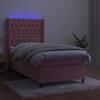Box Spring Bed with Mattress & LED Lights Pink 100 X 200 Cm Velvet