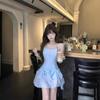 Versatile Blue Spaghetti Strap Dress: Sweet & Spicy Waist-Cinching A-Line Summer Design