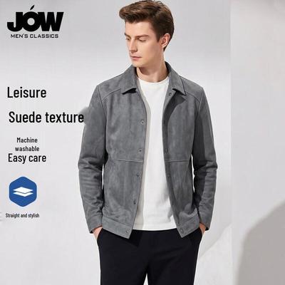 JOW Men's Vintage Washed Suede Lapel Jacket