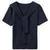 Sancai Übergrößen V-Ausschnitt T-Shirt mit Schal mit Bindebändern