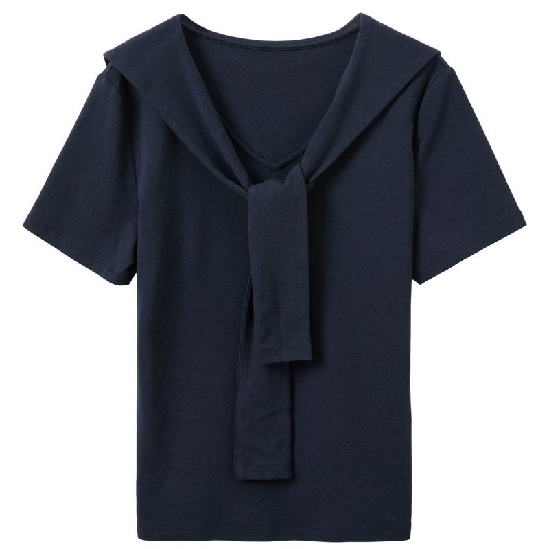 Sancai Plus Size V-Neck T-Shirt with Tie-Strap Shawl