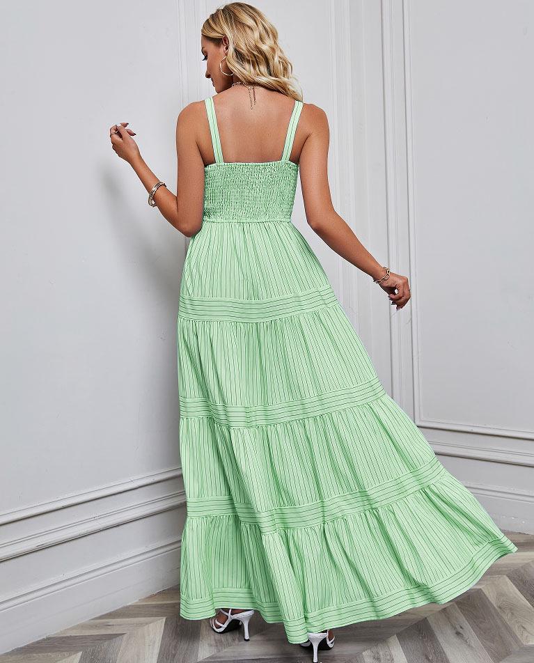 2024 Frühling/Sommer Europäisches & Amerikanisches Damen Sexy Gestreiftes Taillenbetonendes Trägerkleid