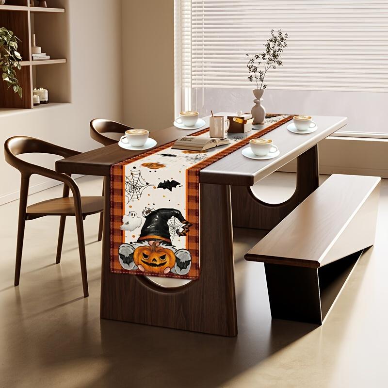 Halloween Themed Linen Table Runner Home Decoration Halloween Pumpkin Ghost Bat Spiders Table Runners Kitchen Dining Table Decor