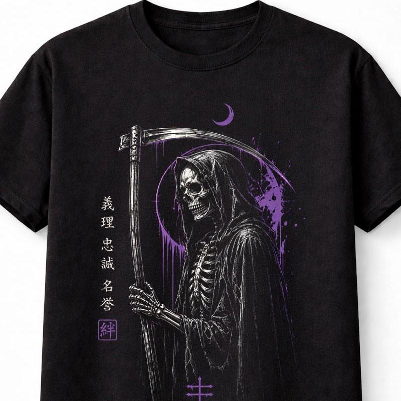 Gothic Grim Reaper Samurai Skeleton Scythe Graphic Unisex TShirt