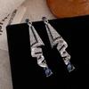 Retro Fashion Blue Diamond-Encrusted Water Drop Fringed Earrings Design Niche Versatile Stud Earrings Temperament High-End Earrings Women